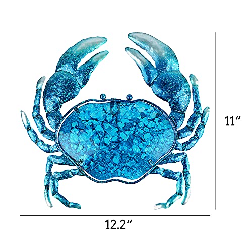 John's Studio Crab Wall Decor Outdoor Metal Bathroom Hanging Art Glass Blue Ocean Theme Decorations for Home, Pool and Patio - color: Crab