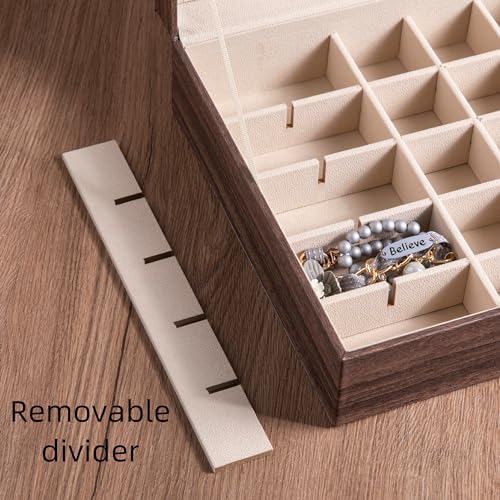 Frebeauty Earring Organizer Classic Jewelry Box 50 Slots Double Layer Jewelry Storage Case with 6 Necklace Hook and Bracelet Pocket(Tree Brown) - color: Tree Brown