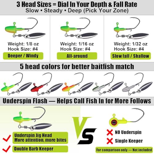 Crappie Baits Kit –40 & 135 Piece Soft Plastic Underspin Jig Heads, Shad Minnow Lures Set for Crappie Fishing Panfish Bluegill Perch Trout - color: 135 PCS — Pro Crappie Assortment
