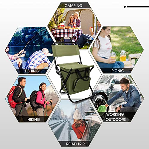 Jerify 2 Pcs Fishing Chair with Cooler Bag Multi-Function Foldable Compact Fishing Stool Hunting Chair Portable Backrest Stool with Folding Backpack for Finishing Camping Hunting Travel(Green) - color: Green