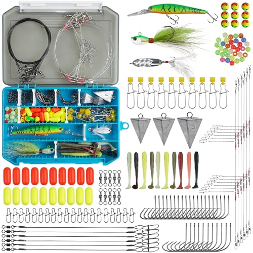 Surf Fishing Rig Tackle Kit,167PCS Saltwater Fishing Lures Surf Fishing Gear Fish Finder Rigs Pompano Floats Rig Pyramid Sinker Weight Fish Hooks Swivels Various Accessories