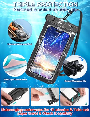 [Fits Up to 8.5"] 6 Pack Multicolor Waterproof Phone Pouch, Cell Phone Case Dry Bag,Protection Level: IP68,Beach Cruise for iPhone,Samsung,and More,Lanyard Included,Black,Blue,Pink,Orange,Yellow,Green - color: Multicolor 6A,Black,Blue,Pink,Orange,Yellow,G