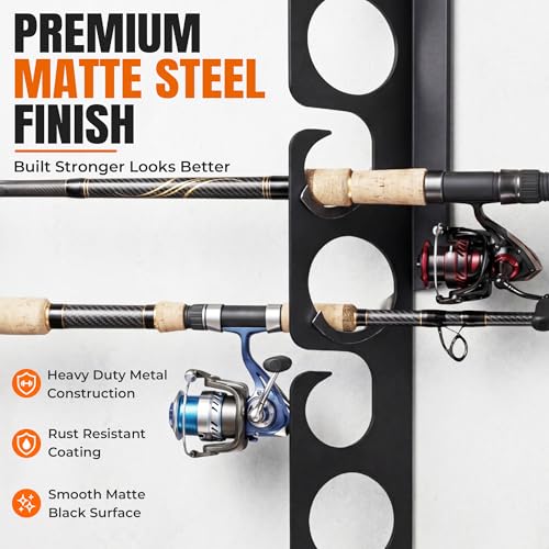 WIPHANY Fishing Rod Racks Wall or Ceiling Fishing Rod/Pole Rack Holder Storage Hook Holds Fishing Rods Wall Mounted for Garage Cabin and Basement - color: Black-Classic Store 12 rods