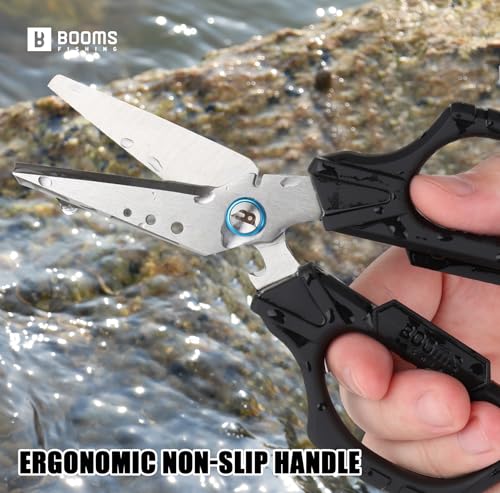 Booms Fishing Braided Line Cutter: 6.3in Multifunction Fishing Scissors with Lanyard and Sheath - Fishing Shears with Serrated Blades and Side Wire Cutter, S04 - style: Scissors with Lanyard & Sheath