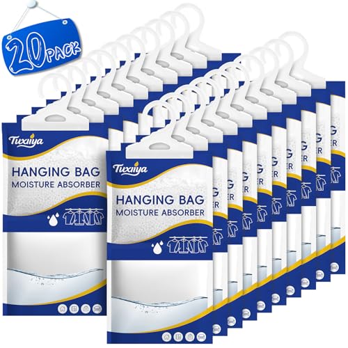 Moisture Absorbers 20 Pack,Hanging Closet Dehumidifier Bags,Moisture Absorbing Bags, Desiccant,Moisture Absorbing Bags for Closet,Wardrobes,Bedrooms, Bathrooms - size: 20P