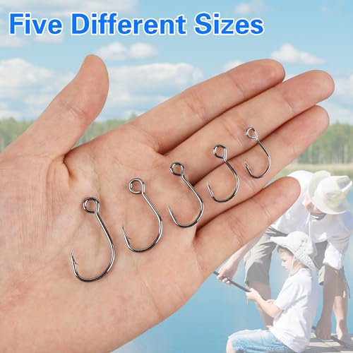 Inline Single Hooks Kits,50/100 Pieces Single Replacement Hooks for Lure Plugs Baits High Carbon Steel Inline Circle Hooks Large Eyes Saltwater&Freshwater - color: 50pcs Kit