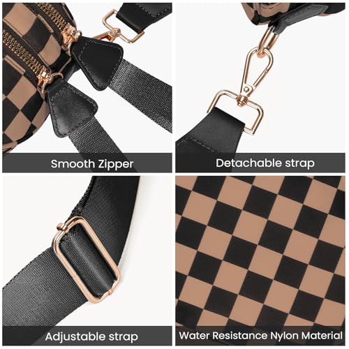 Checkered Crossbody Bum Bags for Women Nylon Checkered Purse Checkerboard Fanny Pack - color: A02-khaki