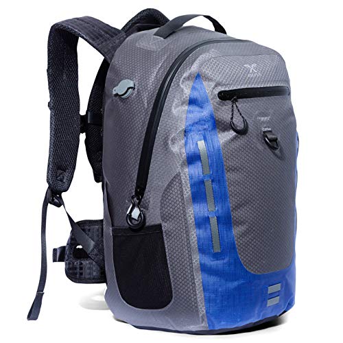 Xelfly Submersipack Waterproof Backpack - Submersible, Inflatable, Floating TPU Coated Durable Nylon Dry Bag with Airtight Zipper for Kayak, Fishing, Boating, Hiking, Paddle Board (Deep Blue, 25L) - color: Deep Blue
