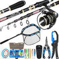 PLUSINNO Fishing Gear,Full Fishing Pole kit Include Fishing Rod and Reel Combo, Tackle Box with Fishing Lures, Fishing Accessories, Fishing Pliers,Fishing Gifts for Men with Fishing Tool Kit - style: Blue Fishing Combo With Fishing Net