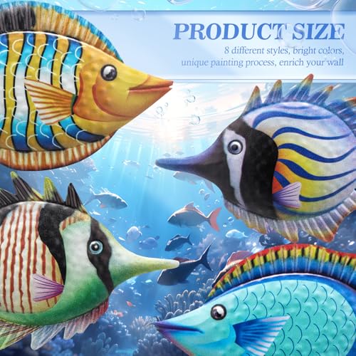 Tandefio 8 Pcs Metal Wall Decor Wall Art Hanging Decorations Outdoor Indoor Sculptures for Garden Fence Pool Home Porch(Fish) - style: Fish