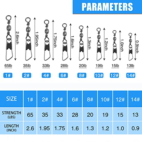 AGOOL Fishing Swivels Snaps, 60/120pcs Barrel Swivel Safety Snaps Stainless Steel Swivels Fishing Tackle Lure Leader Line Connector High Strength for Saltwater Freshwater - size: #8