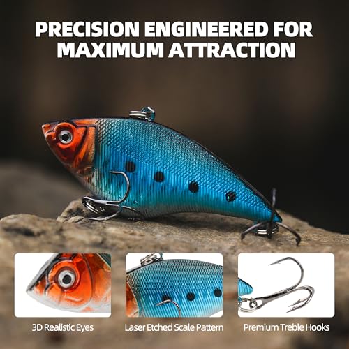 Lipless Crankbaits VIB Fishing Lures, 5/10 PCS Sinking Rattling Hard Baits with Sharp Treble Hooks, Long Cast Search Bait for Bass Trout Walleye Pike - Freshwater & Saltwater