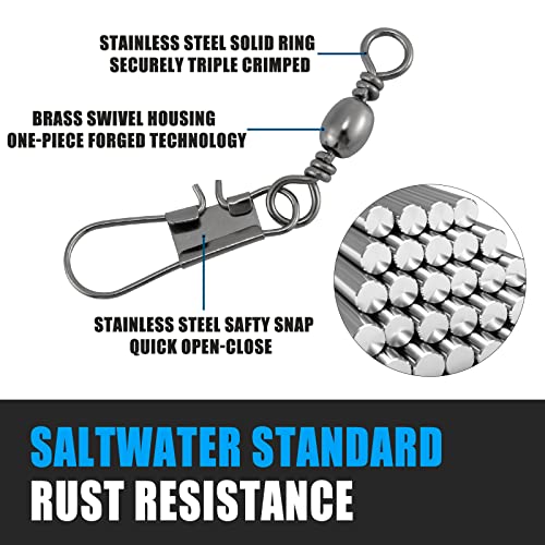 Dr.Fish 50 Pack Fishing Snap Swivels, Barrel Swivels Fishing Tackles, Stainless Steel Safty Interlock Snaps Leader Line Lure Connector Fresh&Saltwater 26-132Lb - size: #4(49Lb)-50 Pack