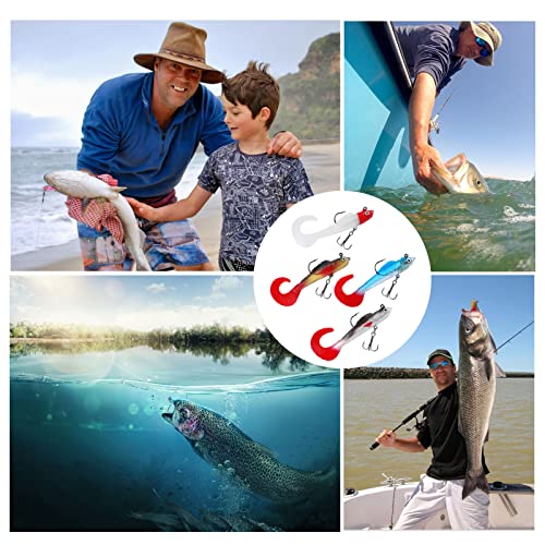 Pwsap 6 Pcs Fishing Lures for Pike Trout, Soft Plastic Swimbaits for Sea Bass, 3D Eyes Fishing Lures Set, Single Hook Baits, Artificial Bait, Jig Head, Silicone Swimbait Lures Set for Perch