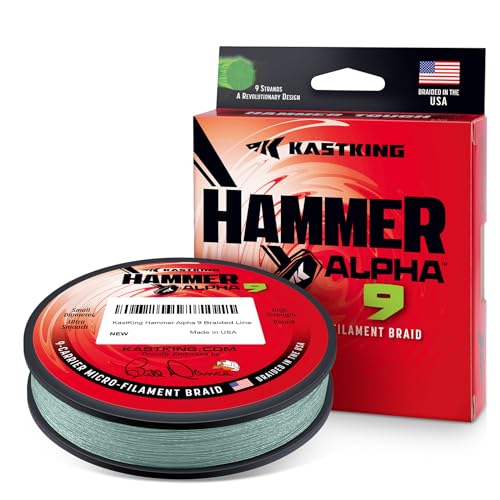 KastKing Hammer Alpha 9 UHMWPE Braided Fishing Line - Made in the USA, Strong and Smooth, Round, 9-Carrier, Colorfast Braided Fishing Line, Perfect for Most Fishing Reel and Finesse Applications - color: MOSS GREEN, size: 8LB-150Yds(0.08mm)
