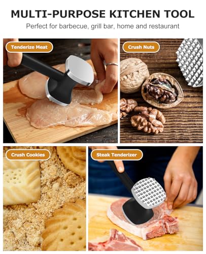 MOSFiATA Meat Tenderizer Hammer with Comfortable-Grip Handle，Dual-side Mallet for Kitchen, Heavy Duty Pounder For Tenderizing Steak, Beef and Fish