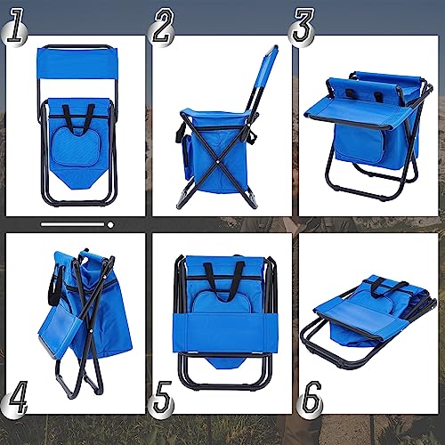 Jerify 2 Pcs Fishing Chair with Cooler Bag Multi-Function Foldable Compact Fishing Stool Hunting Chair Portable Backrest Stool with Folding Backpack for Finishing Camping Hunting Travel(Blue) - color: Blue