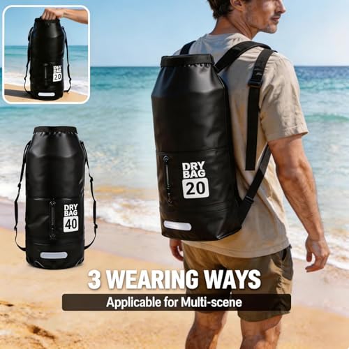 20L Waterproof Dry Bag - Floating Heavy Duty PVC Dry Sack - for Boating, Fishing & Beach - Backpack Style Waterproof Bag for Men & Women - color: Black, size: 20L