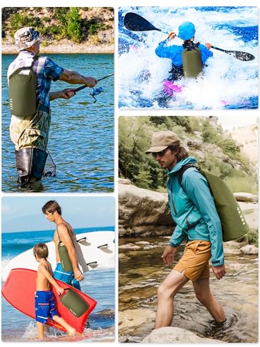 HEETA Waterproof Dry Bag for Women Men, 5L/10L/20L/30L/40L Roll Top Lightweight Dry Storage Bag Backpack with Emergency Whistle for Travel, Kayaking, Boating, Camping, Beach, Cruise Ship Essentials - color: Dark Green, size: 10L