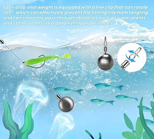 50Pcs Round Fishing Weights Sinkers Ball Fishing Weights Casting Drop Shot Sinkers Catfishing Sinkers Lead Weights Sinkers with Barrel Swivels for Saltwater Freshwater Fishing-(3.5-10g) - size: 1/8oz(3.5g)-50 Pack