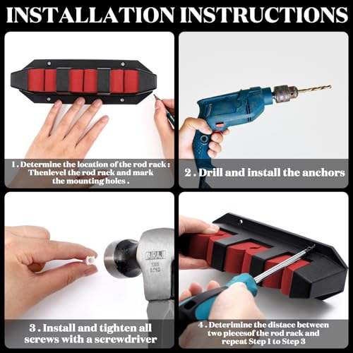 Sratte 4 Pcs Rod Holders for Fishing Boat Wall Mount Fishing Pole Holders Horizontal EVA Foam Garage Rod Rack Summer Boat Accessories for Men Gifts - color: Black & Red, size: 7.8 Inch