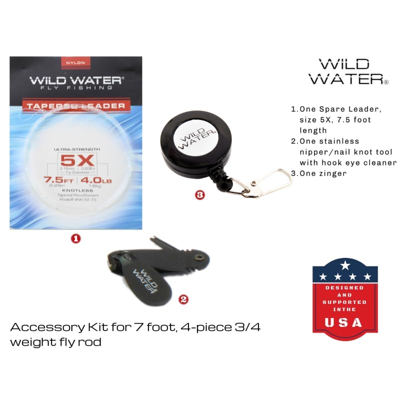Wild Water Standard Fly Fishing Combo Starter Kit, 3 or 4 Weight 7 Foot Fly Rod, 4-Piece Graphite Rod with Cork Handle, Accessories, Die Cast Aluminum Reel, Carrying Case, Fly Box Case & Fishing Flies