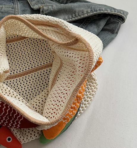Knitted Beach Shoulder Bag for Women 3D Fish Bohemian Tote Versatile Purse Soft Hobo Handbag for Summer Vacation 2026 - color: B Khaki