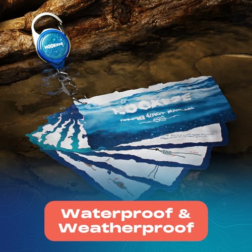 HOOK-EZE Fishing Knot Tying Cards, Waterproof Pocket Guide to 12 Essential Knots with Zinger Retractor, Fishing Gifts Gear Accessories for Men & Cool Gadgets Stuff Suppliers Tool for Beginner