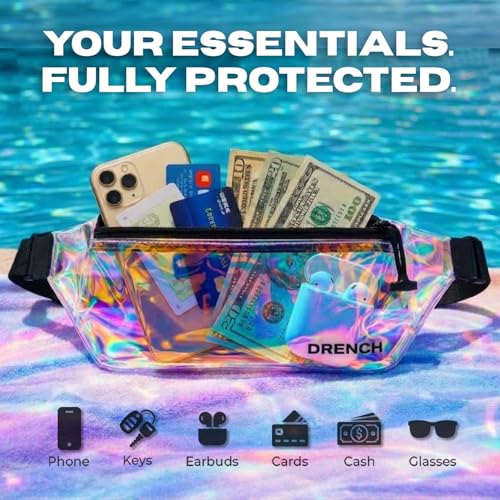 DRENCH Iridescent Waterproof Fanny Pack | Submersible Dry Bag Waist Pouch for Swimming, Snorkeling & Kayaking | Waterproof Phone Case & Underwater Phone Holder for Beach, Pool Parties & Travel - color: Pink Iridescent