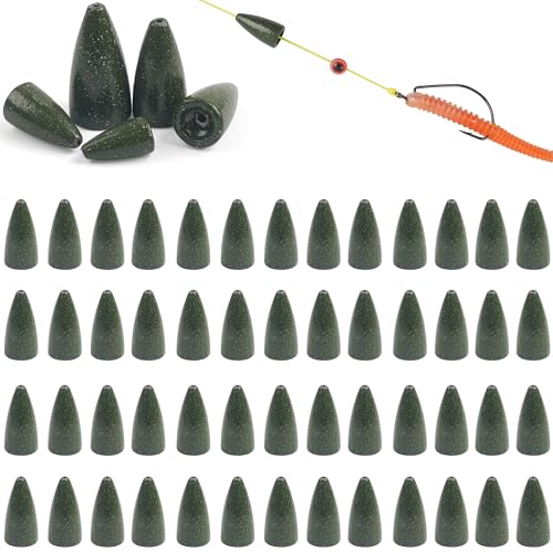 Fishing Weights Sinkers,30/50 Pack Lead Bullet Sinker Worm Weight Bass Fishing Texas Rig Carolina Rigs Slip Sliding Weights Freshwater Saltwater - size: 3/8oz - 50pcs