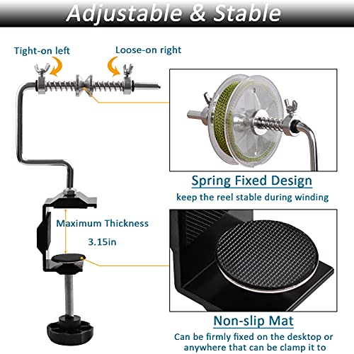 Fishing Line Spooler Winder, Adjustable Fishing Reel Spooler Spooling Station for Spinning Casting Reels - color: with Clamp