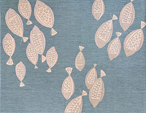 Gertmenian Indoor Outdoor Area Rug, Classic Flatweave, Washable, Stain & UV Resistant Carpet, Deck, Patio, Poolside & Mudroom, 8x10 Ft Large, Exotic Fish, Oasis Green - color: Exotic Fish Oasis Green, size: 7'10" x 10' (Rectangular)