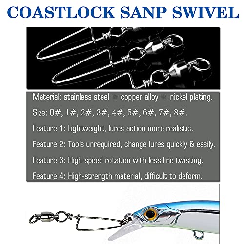 AMYSPORTS Saltwater Connector Fishing Snap Swivel High Strength Snaps Swivel Freshwater Ball Bearing Fishing Swivels Stainless Steel Corrosion Resistant Black Nickel - size: Size 7+7 (220lb) 25 pcs