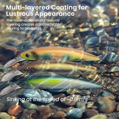 Pristis Minnow Fishing Lure, Long Casting Crankbait with Sharp Treble Hooks, Saltwater Freshwater Hard Bait Plug Set Tackle Kit with Precise Weight & Exquisite Coating for Crappie Bass Pike - color: Sinking-Garnet Emerald