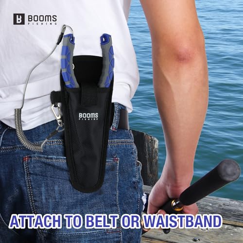 Booms Fishing Needle Nose Pliers: 9" Long Nose Hook Remover and Split Ring Fish Pliers with Lanyard and Sheath - XW10 Multi-Function Saltwater Fishing Gear, Blue & Gray