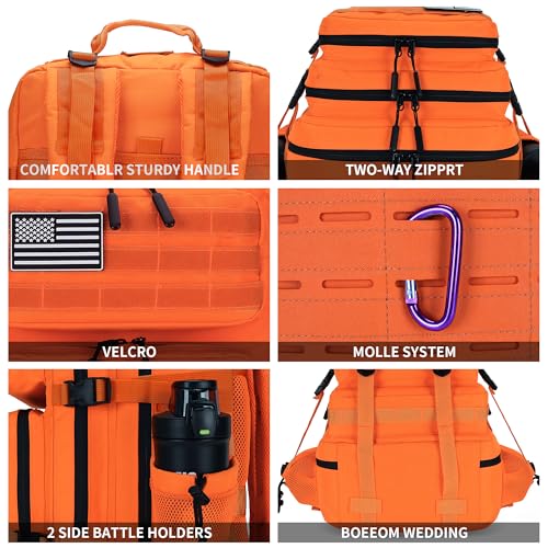 Military Tactical Backpack 45L/25L 3 Day Assault Pack Molle Daypack Hiking Backpack for Men and Women - color: Orange, size: 45L