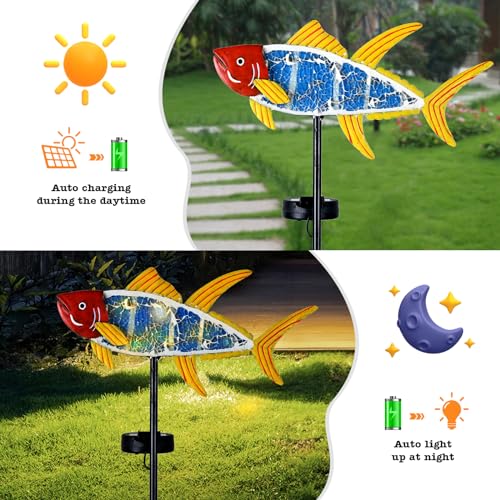 Yiosax-Solar Outdoor Lights Decorative-Yard Outdoor Decorative - Garden Stakes Fish Decorative Waterproof 7 LED Light Decor Ocean Beach Theme for Lawn Path Yard Decoration Gift Idea - style: Fish