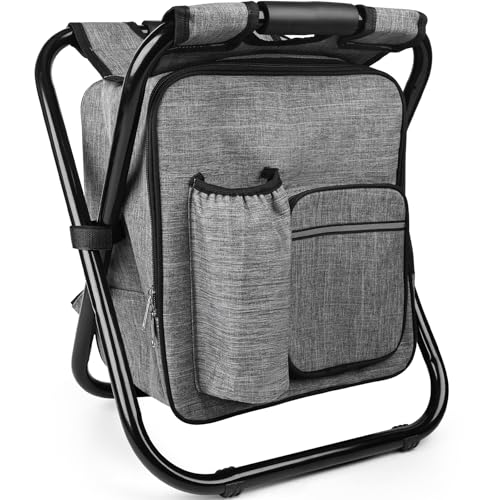 Kikerike Backpack Stool Cooler Chair Heavy Duty 300 LBS Max Load Portable Lightweight Stool Backpack Folding Fishing Cooler Seat for Camping Hunting Fishing - Gray - color: Grey