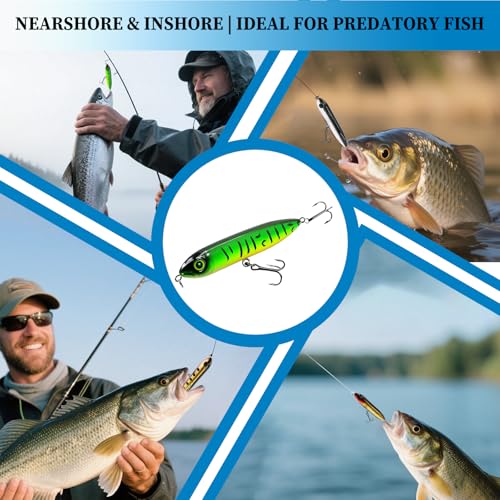 9KM Fishing Lures 6-Pack Popper Lure Set with Triple Hooks for Bass Top Water Lures Fishing Lures Bass