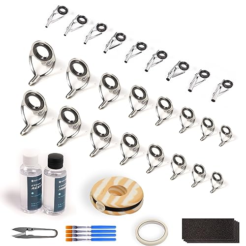 OJY&DOIIIY Fishing Rod Repair Kit, All-in-One Supplies for Fishing Pole Eyelets Replacement with Rod Guides,Epoxy Glue,Wrapping Thread and Tape - color: Casting+Tips