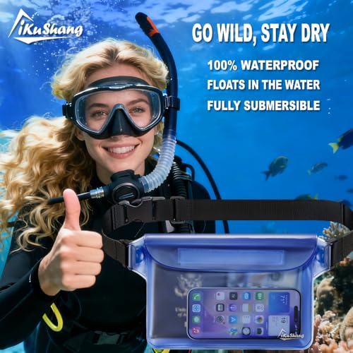 Waterproof Fanny Pack, Dry Bag Phone Pouch for Beach Swimming Kayaking | Floating dry bag keeps wallet & purse safe. Triple zip-lock seals water. Touchscreen works wet. Cruise, fishing & travel - color: Blue+Black