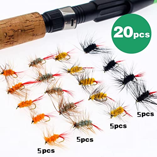 Fly Fishing Poppers, Topwater Fishing Lures Bass Crappie Bluegill Sunfish Panfish Trout Salmon Perch Steelhead Flies for Fly Fishing Bass Panfish Bluegill Trout Salmon - color: 20pcs-fly fishing