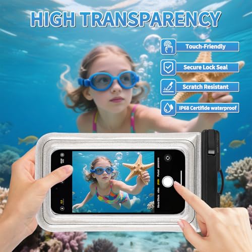 Floating Waterproof Phone Pouch, IPX68 Waterproof Phone Case with Lanyard for iPhone 17 16 15 Pro Max Samsung S26 S25 S24, Up to 7", Beach Vacation Essentials, Glitter Silver - color: Glitter Silver