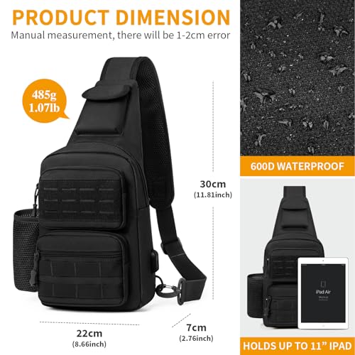 HUNTVP Tactical Sling Bag Crossbody Bag for Men Women EDC Shoulder Bags Molle Sling Backpack Chest Pack for Hiking Hunting Travelling Camping (Type3-Black) - color: Type3-black