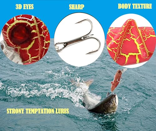 Bass Fishing Lure Lures Kit-Jerkbaits for Shallow Diving Crankbait 45-Degree Bill 3D Eyes,Loud Rattle Saltwater Catfish Trout Lure Artificial Crankbait - color: 5pcs grasshopper fat hardbait lures with bill