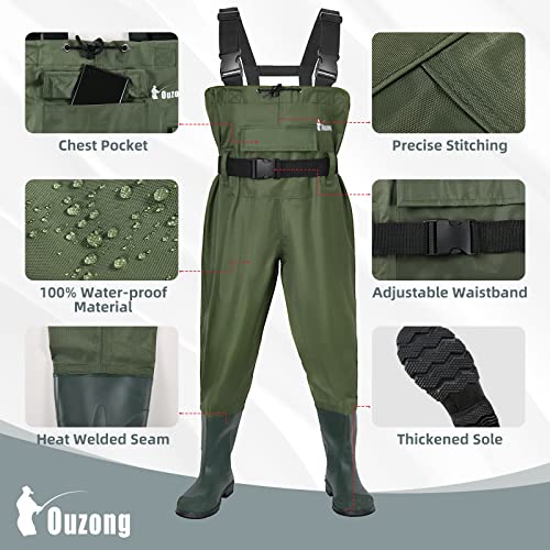 Kids Chest Waders for Toddler Children Waterproof with Insulated Boots - color: Green, size: 4/5