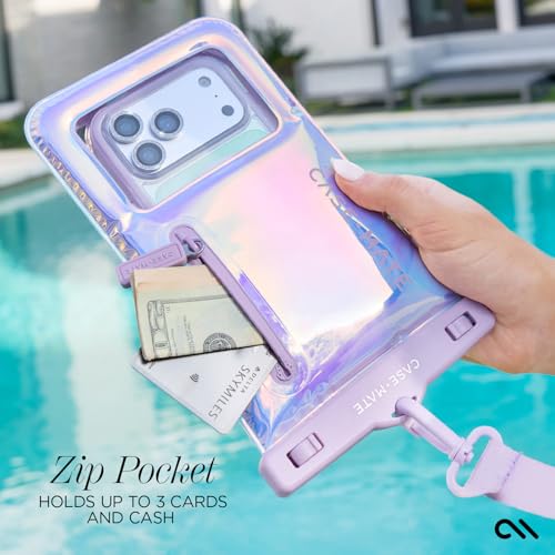 Case-Mate Soap Bubble IP68 Waterproof Large Phone Pouch - Iridescent | Zip Pocket for 3 Cards & Cash - Floating Phone Case w/Crossbody Lanyard -Fits All Phones -Beach Cruise Ship Travel Essentials - color: Iridescent w/ Zip Pocket