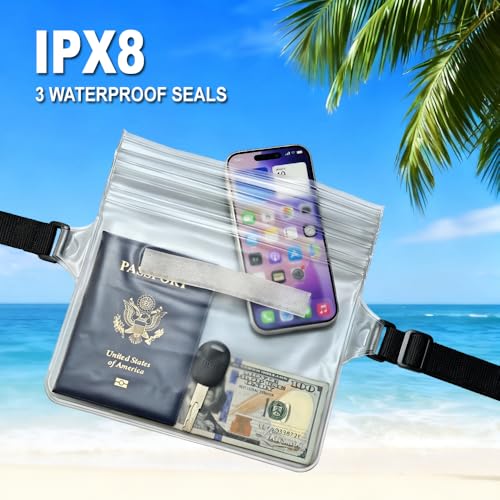 Waterproof Fanny Pack, Dry Bag Phone Pouch for Beach Swimming Kayaking | Floating dry bag keeps wallet & purse safe. Triple zip-lock seals water. Touchscreen works wet. Cruise, fishing & travel - color: Clear+Clear