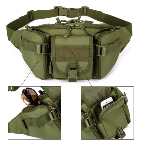 ArcEnCiel Tactical Fanny Pack for Men Women Waist Bag Hip Belt Outdoor Hiking Fishing Bumbag with Patch (Green) - color: Green