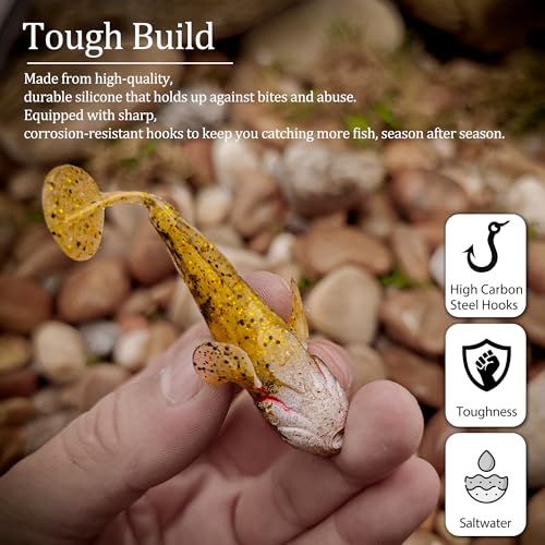Soft Fishing Lures Shad Minnow Swimbaits, Pre-Rigged Jig Heads Paddle Tail Swim Baits for Bass, Trout, Walleye, Crappie, Sinking Jigs Bait for Saltwater Freshwater, Fishing Gifts for Men - color: D2-3.3"-0.78oz-6 Color